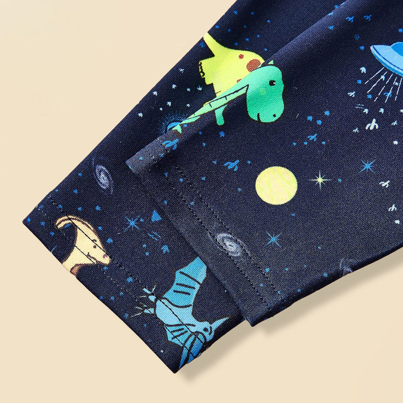 Boys Dark Blue Dinosaur Printed Glow in the Dark T-Shirt With Pajama Co-ord Set 2 pc. Sets