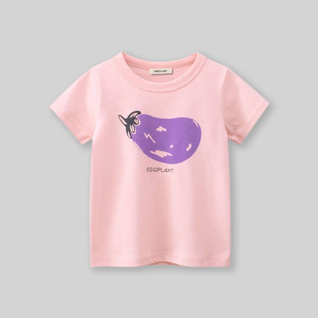 Girls Graphic Print Short Sleeves T-shirt Tshirts Pink 1-2 Y 