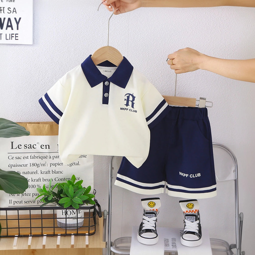 Boys Off White Typographic Print Polo T-Shirt With Shorts Set Sets Off White 1-2 Y