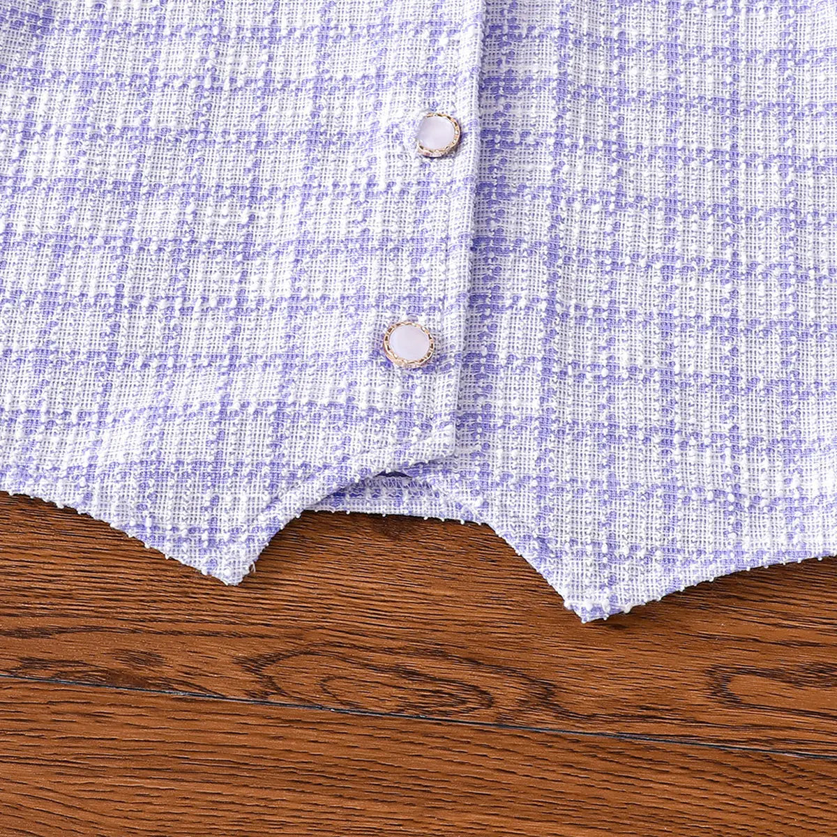 Girls Purple Checked Vest With Long Sleeves Top & Skirt Sets Sets