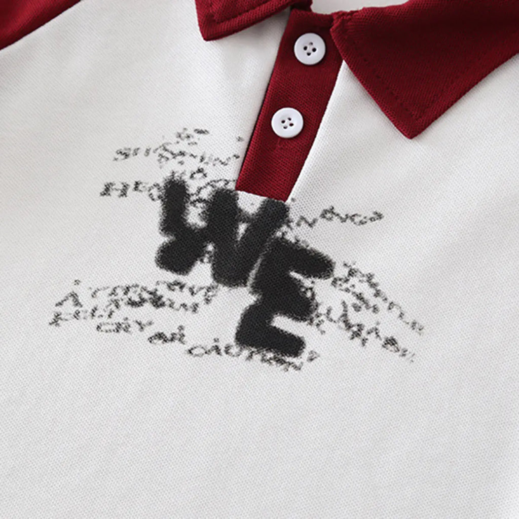 Boys Maroon Typographic Printed Raglan Sleeve Polo T-Shirt With Shorts Sets 2 pc. Sets