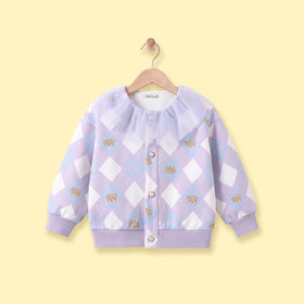 Girls Lavender Diamond Jacquard Long Sleeve Cardigan Sweaters & Cardigans Lavender 3-4 Y