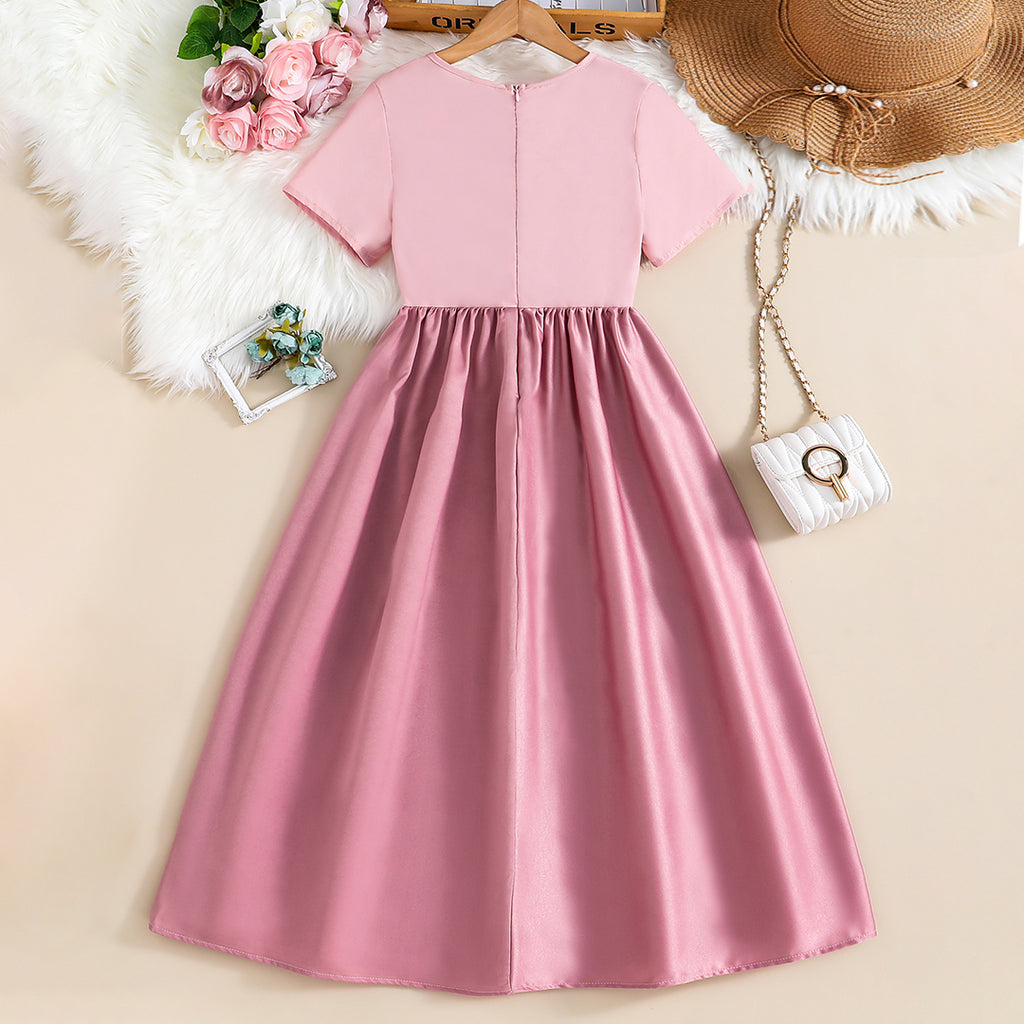 Girls Pink Short Sleeve Embroidered Fit & Flare Dress Casual Dresses