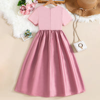 Girls Pink Short Sleeve Embroidered Fit & Flare Dress Casual Dresses