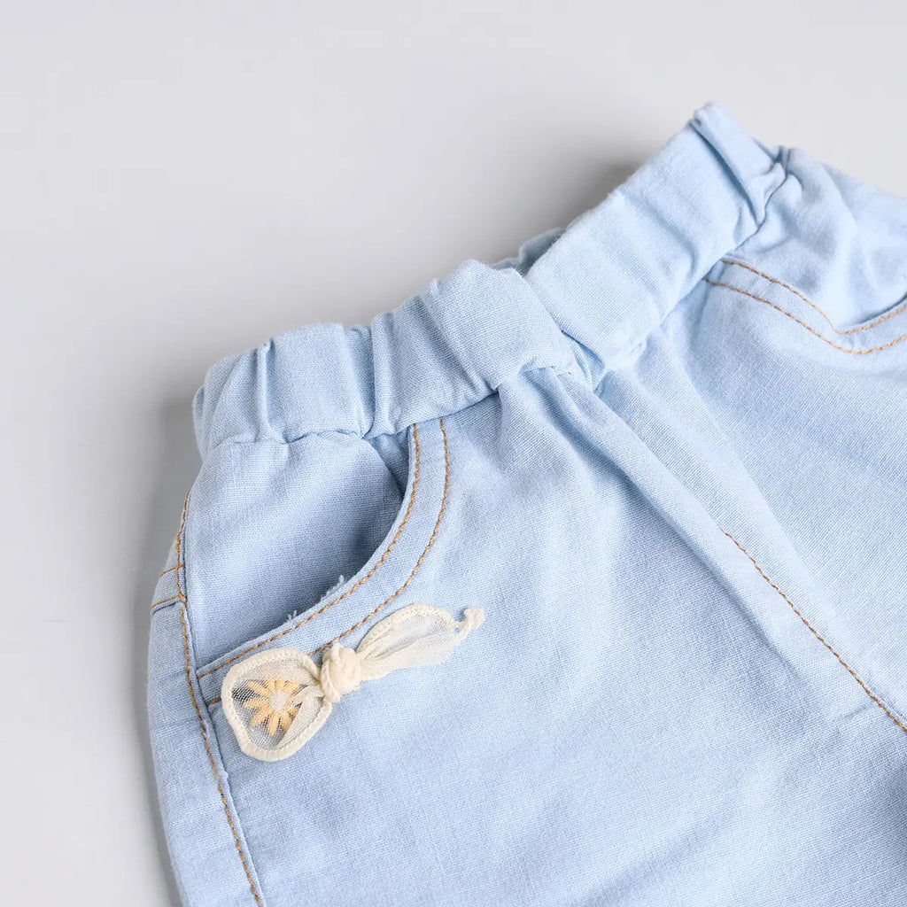Girls Blue Embroidered Top With Elasticated Shorts Sets 2 pc. Sets