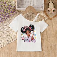 Girls Graphics One Shoulder Top With Purple Tulle Ruffled Skirts Set Sets