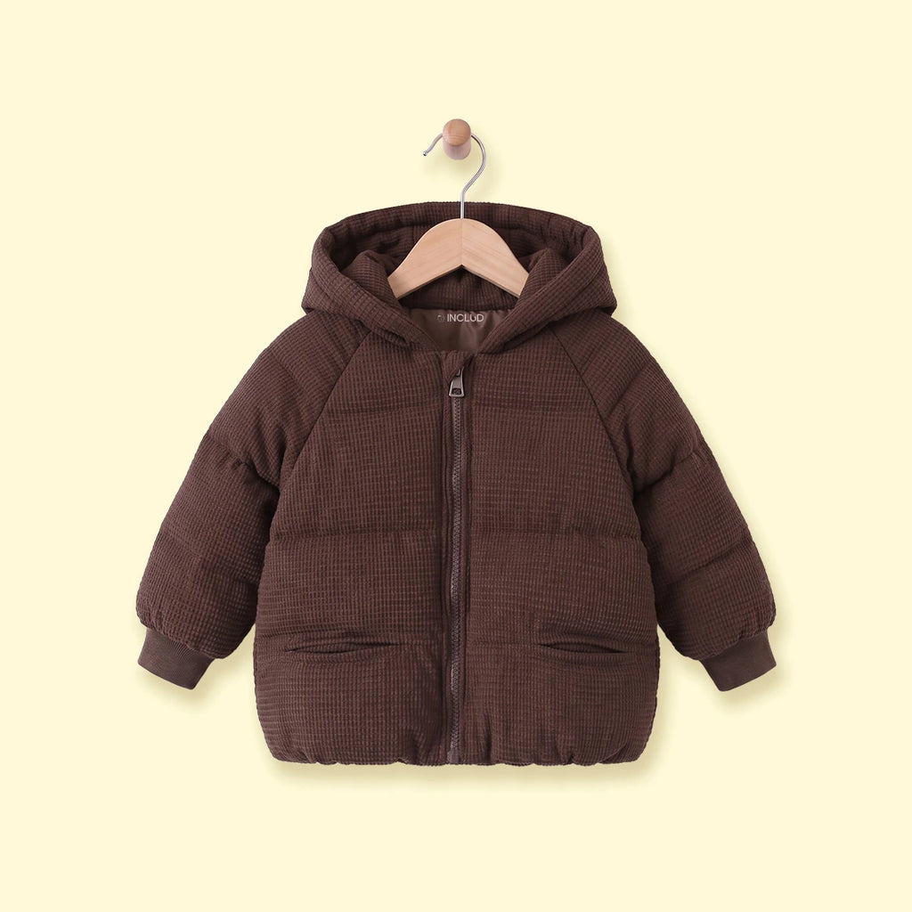 Boys Dark Brown Textured Hooded Zip-up Jacket Coats & Jackets Dark Brown 1-2 Y