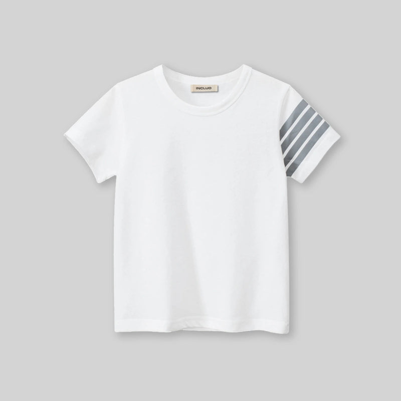 Boys White T-Shirt With Stripes on Sleeve Tshirts