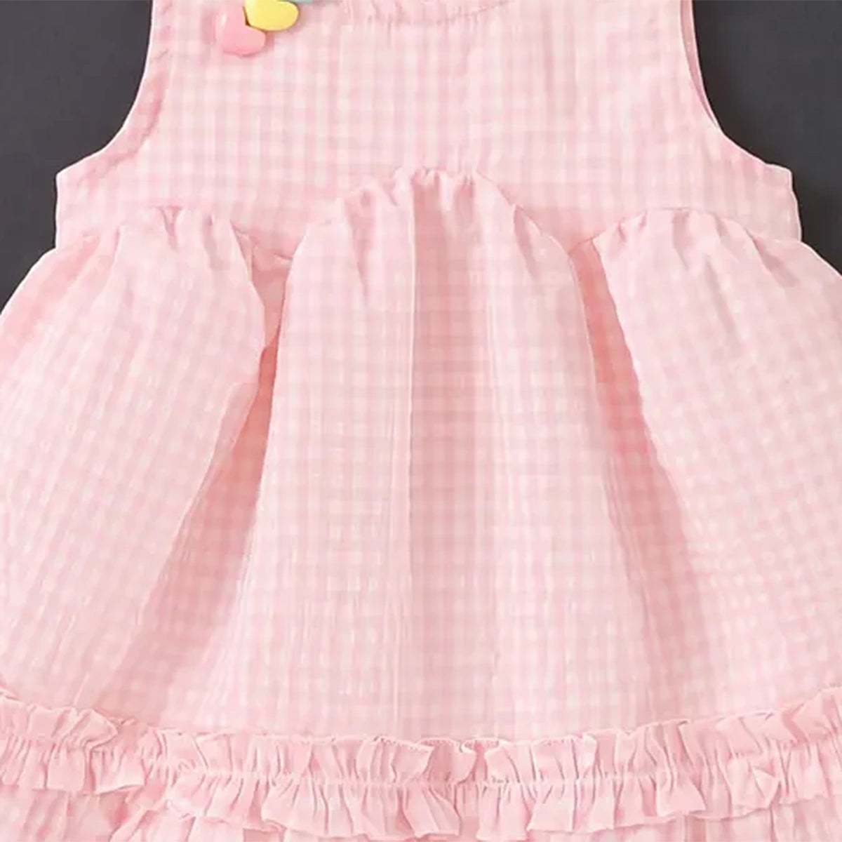 Girls Light Pink Checked Fit & Flare Dress With Ruffle Detail Casual Dresses