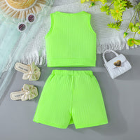 Girls Neon Green Sleeveless Top With Skorts Set 2 pc. Sets