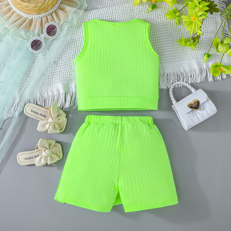Girls Neon Green Sleeveless Top With Skorts Set 2 pc. Sets