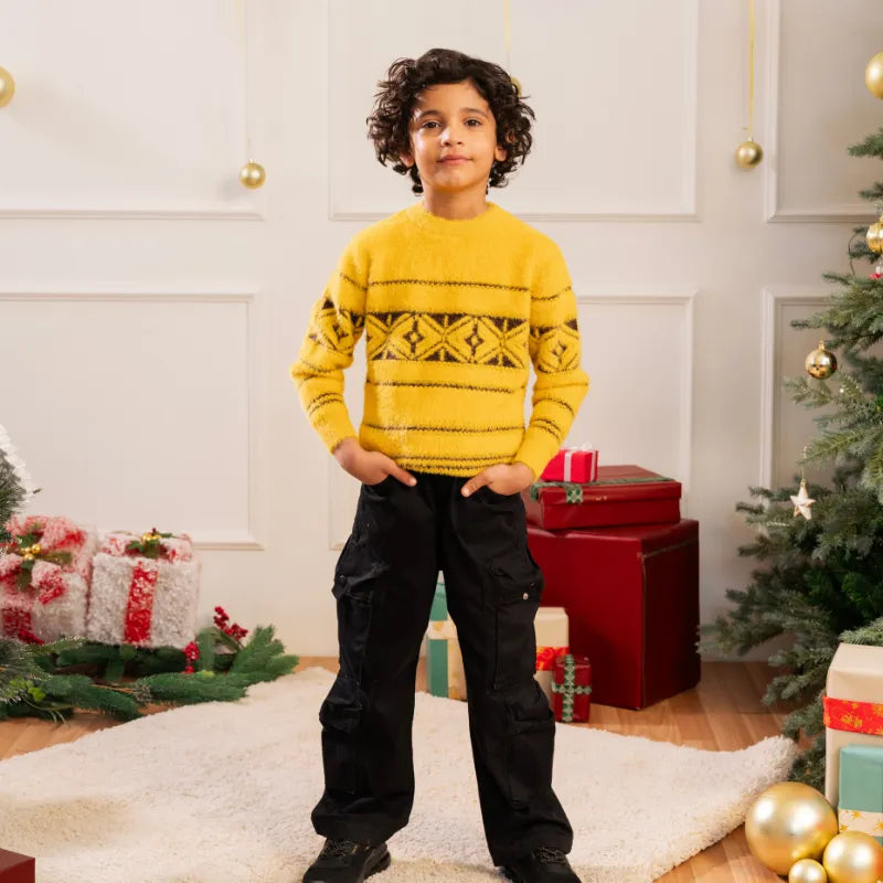 Boys Yellow Self-Design Regular Sweater Sweaters & Cardigans Yellow 2-3 Y