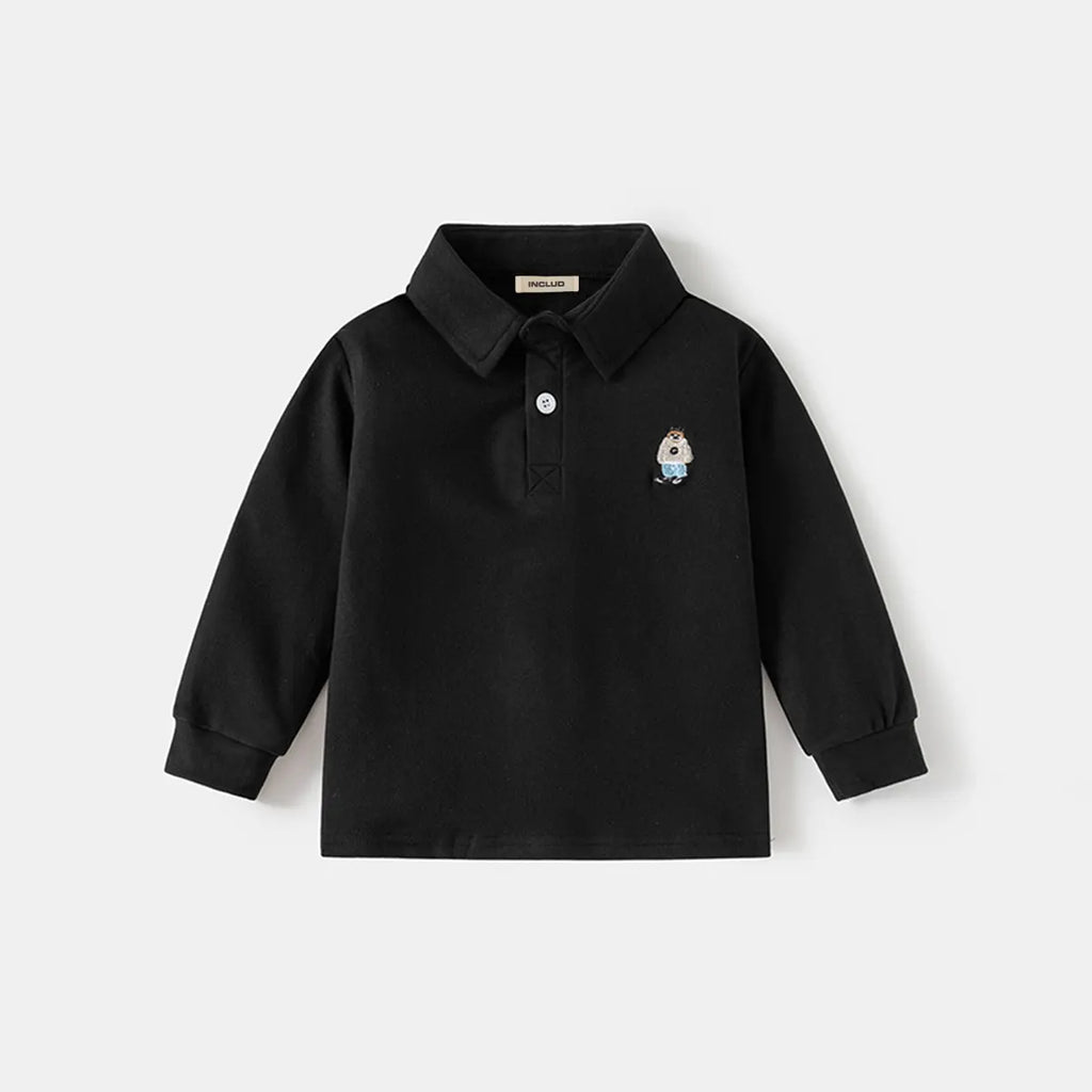 Boys Black Long Sleeves Polo T-shirt Tshirts