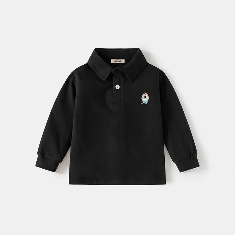 Boys Black Long Sleeves Polo T-shirt Tshirts