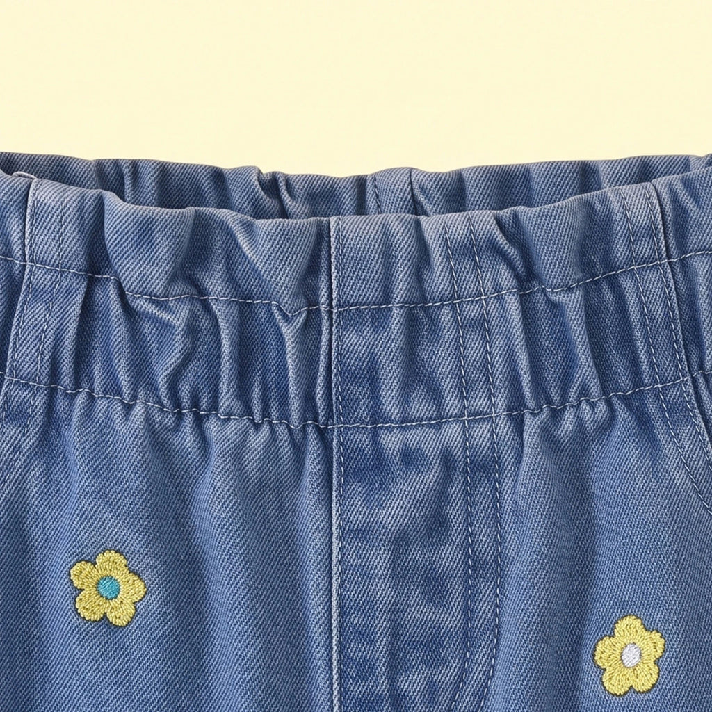 Girls Blue Floral Embroidered Jeans Jeans