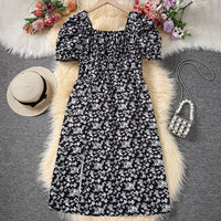 Girls Black Short Sleeve Floral Print Fit & Flare Dress Casual Dresses
