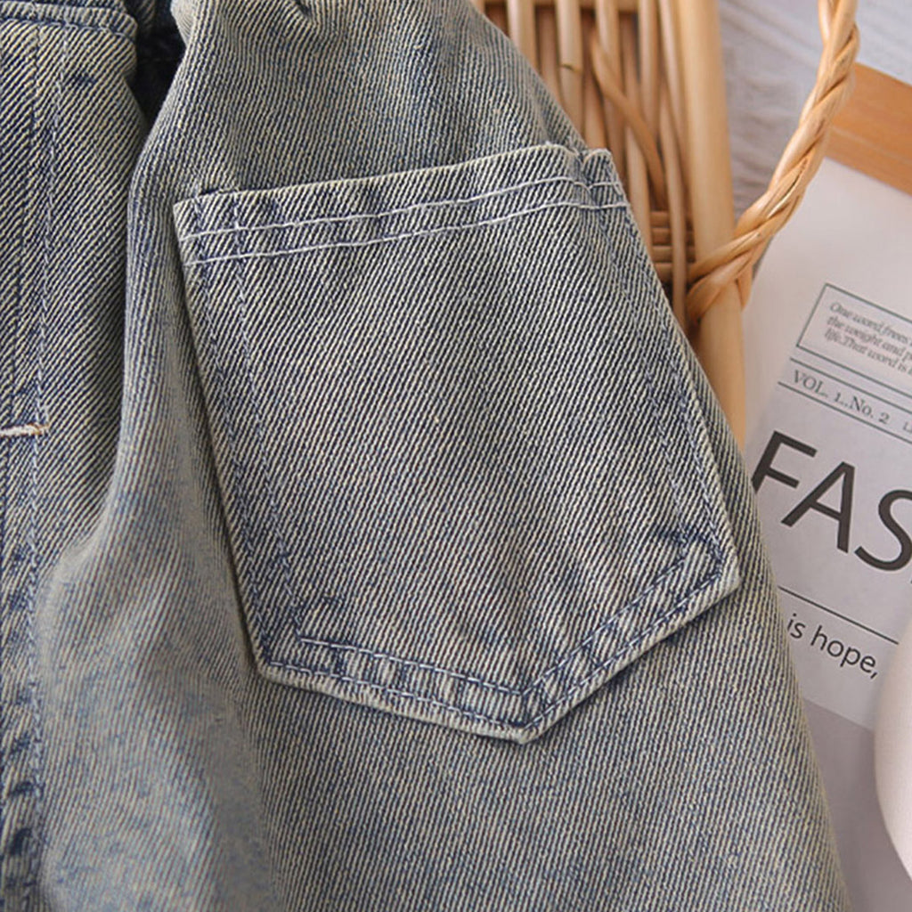 Boys Blue Light Wash Denim Vest With Shirt And Denim Trousers Sets 3 pc. Sets