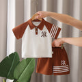 Boys Brown Side Striped Polo T-shirt with Shorts Set Sets Brown 1-2 Y