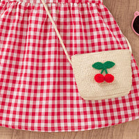 Girls Red Checked Sleeveless Fit & Flare Dress Casual Dresses