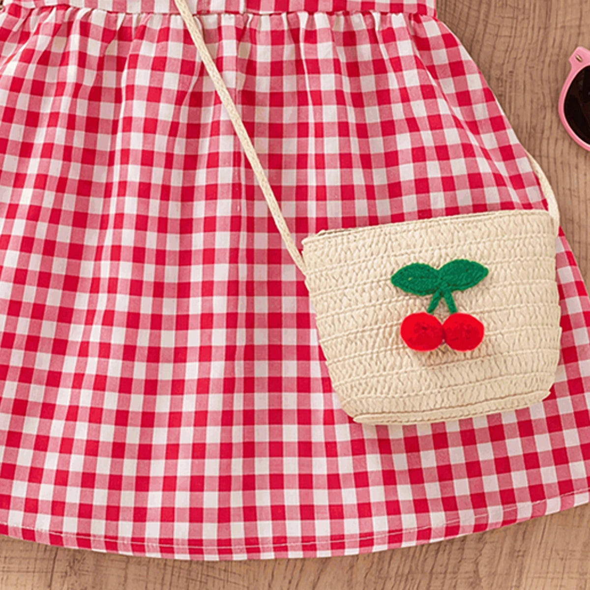 Girls Red Checked Sleeveless Fit & Flare Dress Casual Dresses