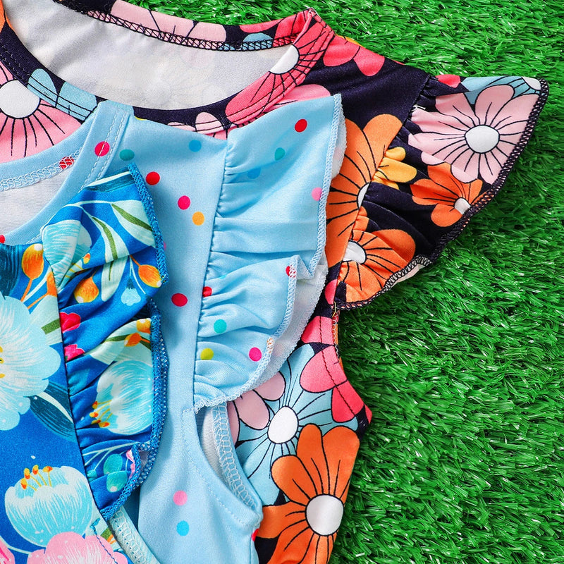Girls Multicolour Floral Print Flutter Sleeve Fit & Flare Dress Pack Of 3 Casual Dresses