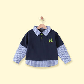 Boys Navy Blue Long Sleeve Embroidered T-Shirt Tshirts Navy Blue 1-2 Y