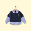 Boys Navy Blue Long Sleeve Embroidered T-Shirt Tshirts Navy Blue 1-2 Y