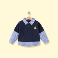 Boys Navy Blue Long Sleeve Embroidered T-Shirt Tshirts Navy Blue 1-2 Y
