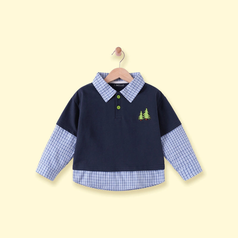 Boys Navy Blue Long Sleeve Embroidered T-Shirt Tshirts Navy Blue 1-2 Y