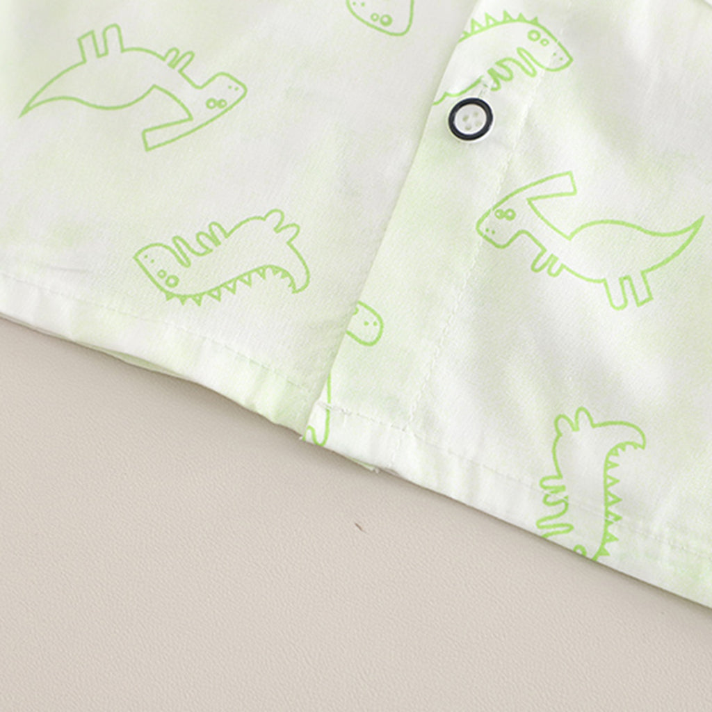 Boys Green Dinosaur Printed Shirt With Sleeveless T-Shirt And Shorts Set 3 pc. Sets