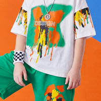 Boys White Paint Splatter Short Sleeve T-Shirt With Shorts Sets 2 pc. Sets