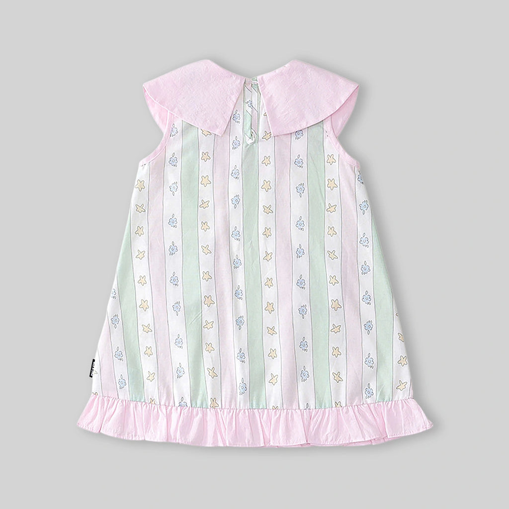 Girls Light Pink Star Striped Sleeveless A-line Dress Casual Dresses