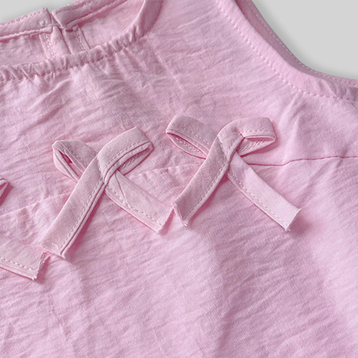 Girls Pink Bow Appliqued A-line Dress With Ruffled Hem Casual Dresses