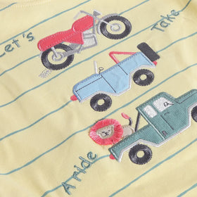 Boys Yellow Stripes Patch Embroidered T-Shirt With Shorts Sets Sets