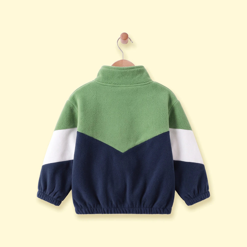 Boys Green Colorblocked Long Sleeve Zip-Up Jacket Coats & Jackets