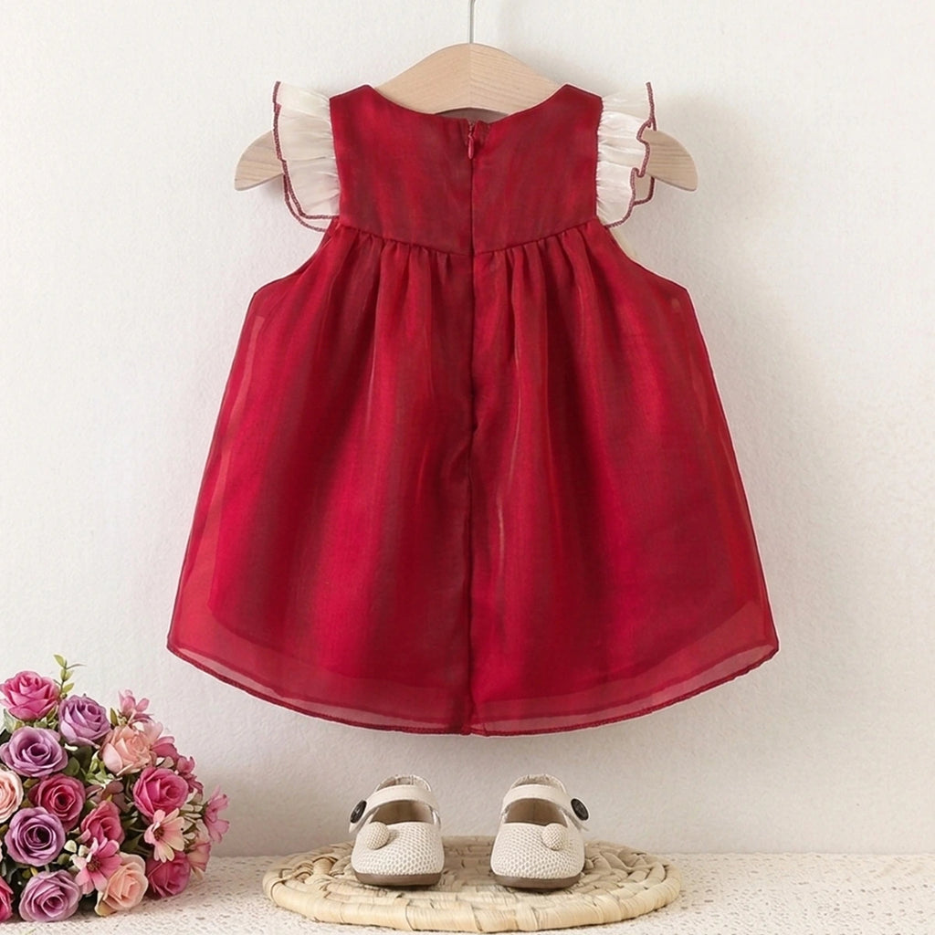 Girls Red Bow Applique A-line Dress Casual Dresses
