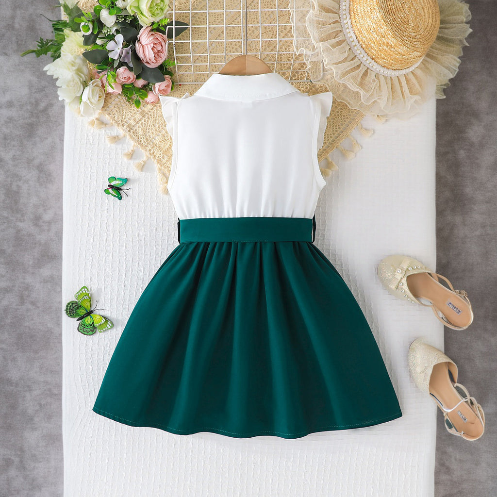 Girls Green Short Sleeve Shirt Dress Casual Dresses