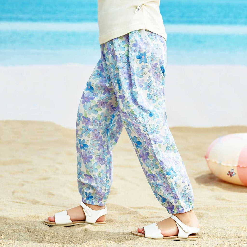 Girls Flower Printed Elasticated Pants Pants   