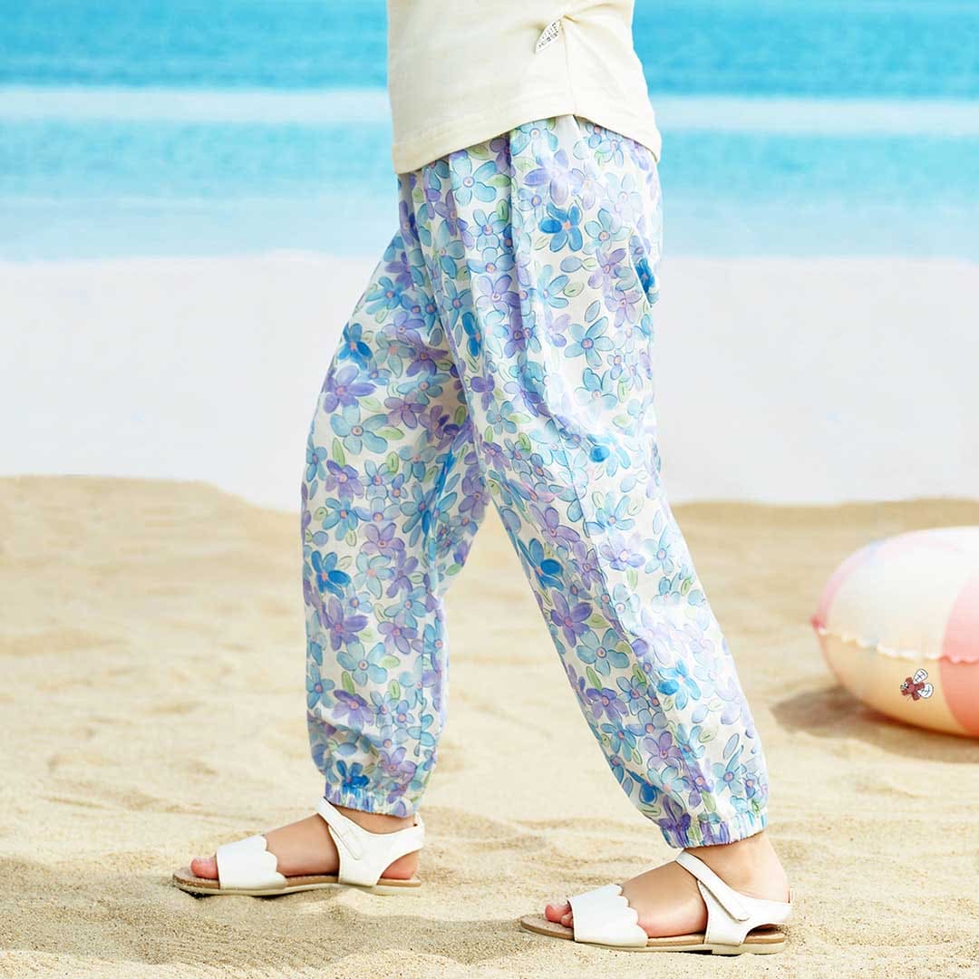 Girls Flower Printed Elasticated Pants Pants   