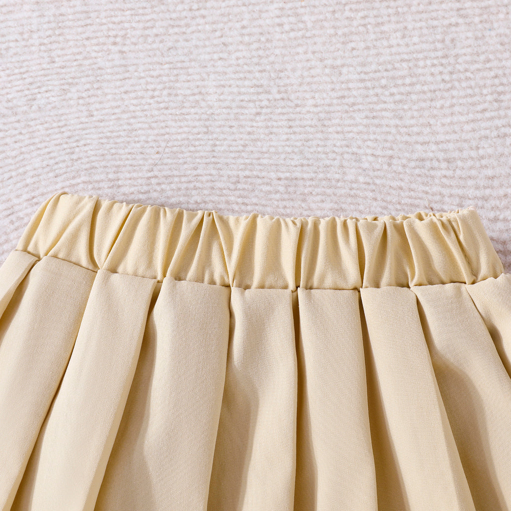 Girls Khaki Sleeveless Jacket With Camisole Top And Pleated Skirts Sets 3 pc. Sets