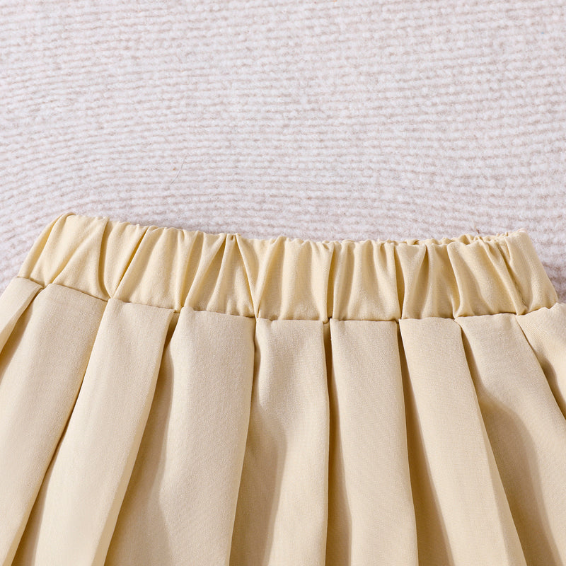 Girls Khaki Sleeveless Jacket With Camisole Top And Pleated Skirts Sets 3 pc. Sets