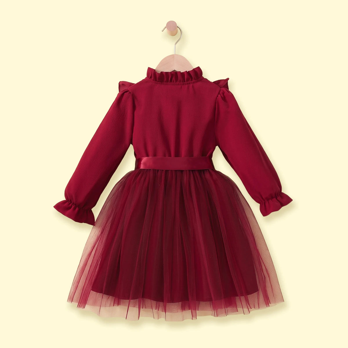 Girls Maroon Floral Print Long Sleeve Fit & Flare Dress Casual Dresses