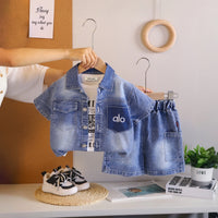 Boys Blue Denim Shirt & Shorts With Sleeveless T-Shirt Sets Sets Blue 1-2 Y