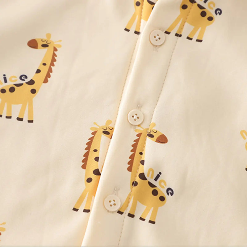 Boys Cream Giraffe Patch Embroidered Sweater Vest With Shirt & Denim Jogger Sets Sets