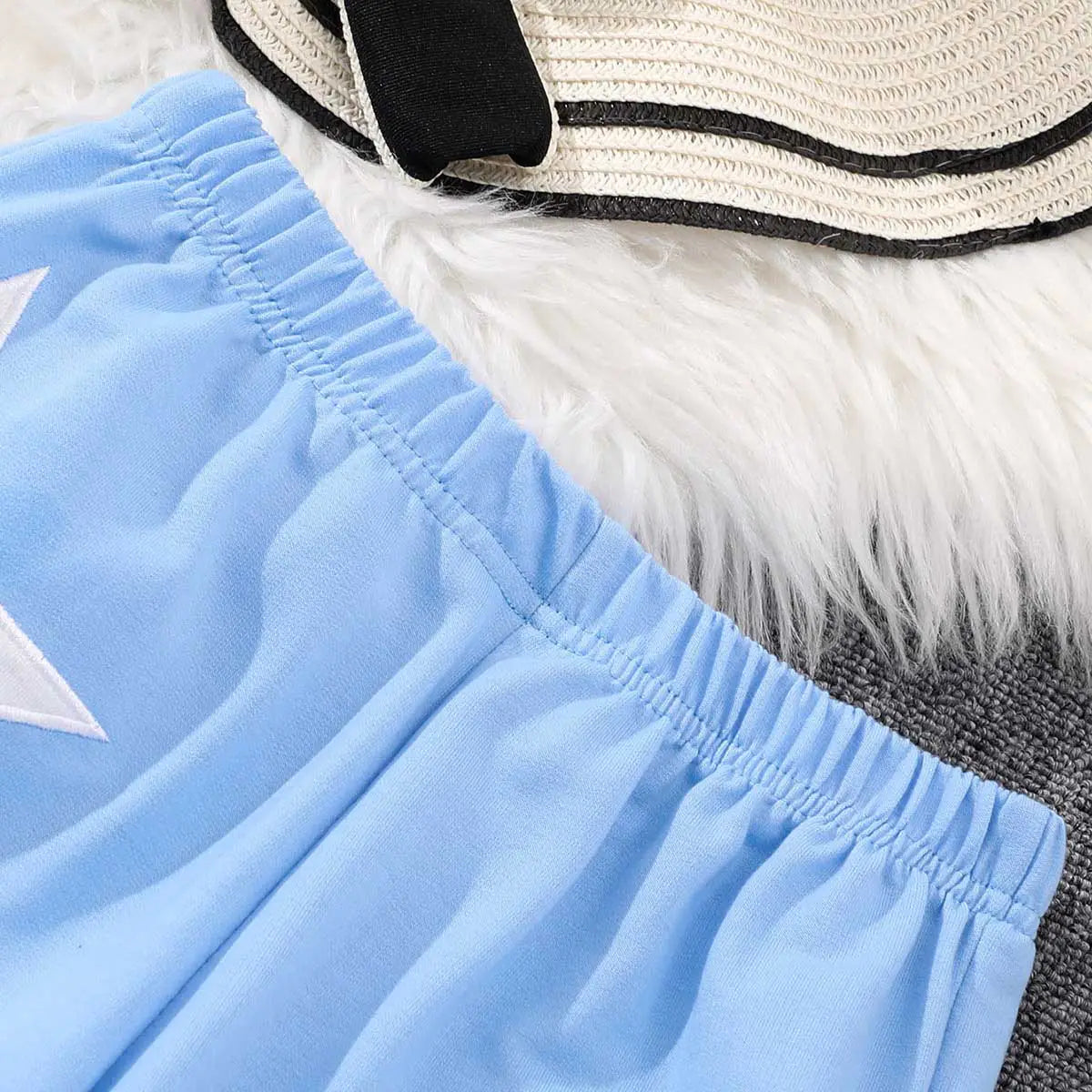 Girls Blue Star Embroidered Hooded Zipper Sweatshirt With Jogger Sets Sets