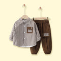 Boys Brown Striped Long Sleeve Shirt With Pants Sets 2 pc. Sets Brown 1-2 Y