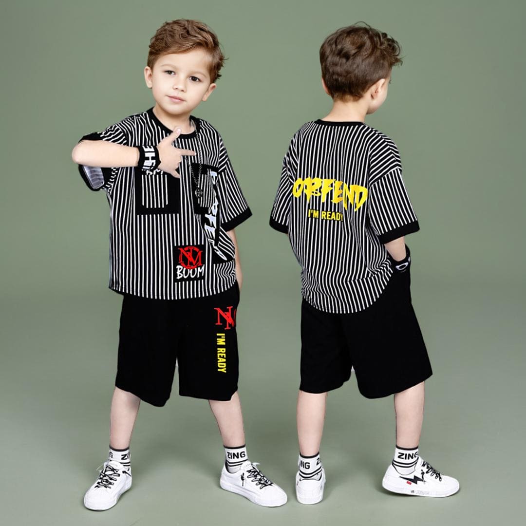 Boys Stripes High Low Bottom T-Shirt With Shorts Sets   
