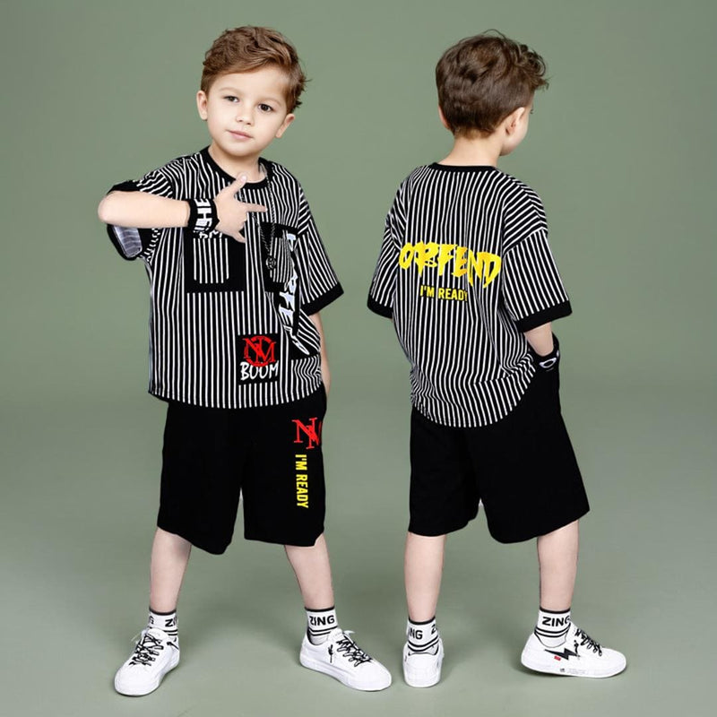Boys Stripes High Low Bottom T-Shirt With Shorts Sets   