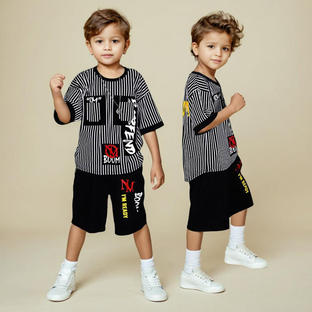 Boys Stripes High Low Bottom T-Shirt With Shorts