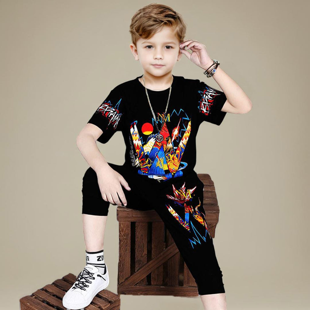 Boys Multicolor Graphic T-Shirt With Pants Sets Black 3-4 Y 